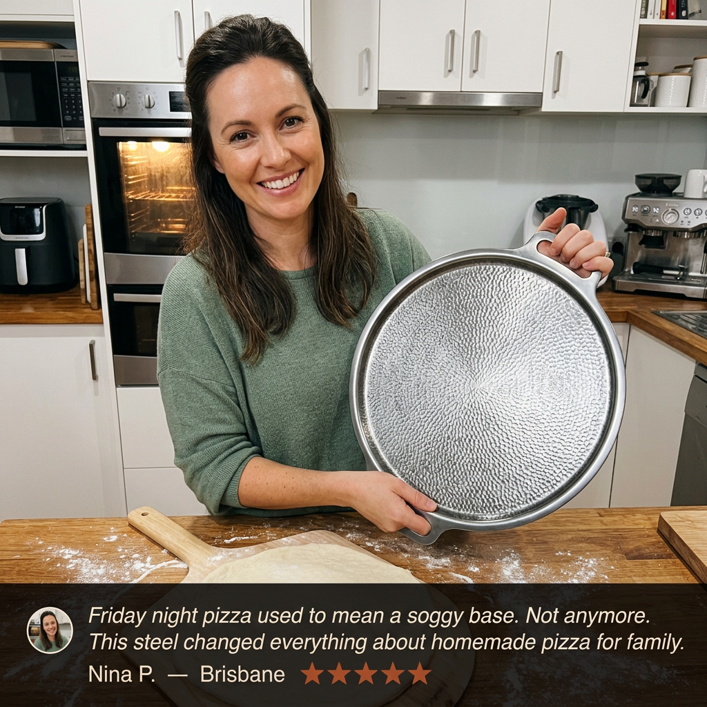 Titanium Hammered Pizza Steel - Nina testimonial