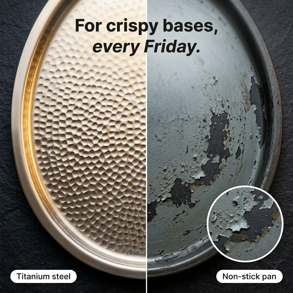 Titanium Hammered Pizza Steel - split comparison