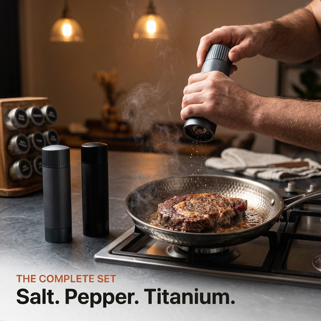 Salt and Pepper Mill Set - steak grinding action