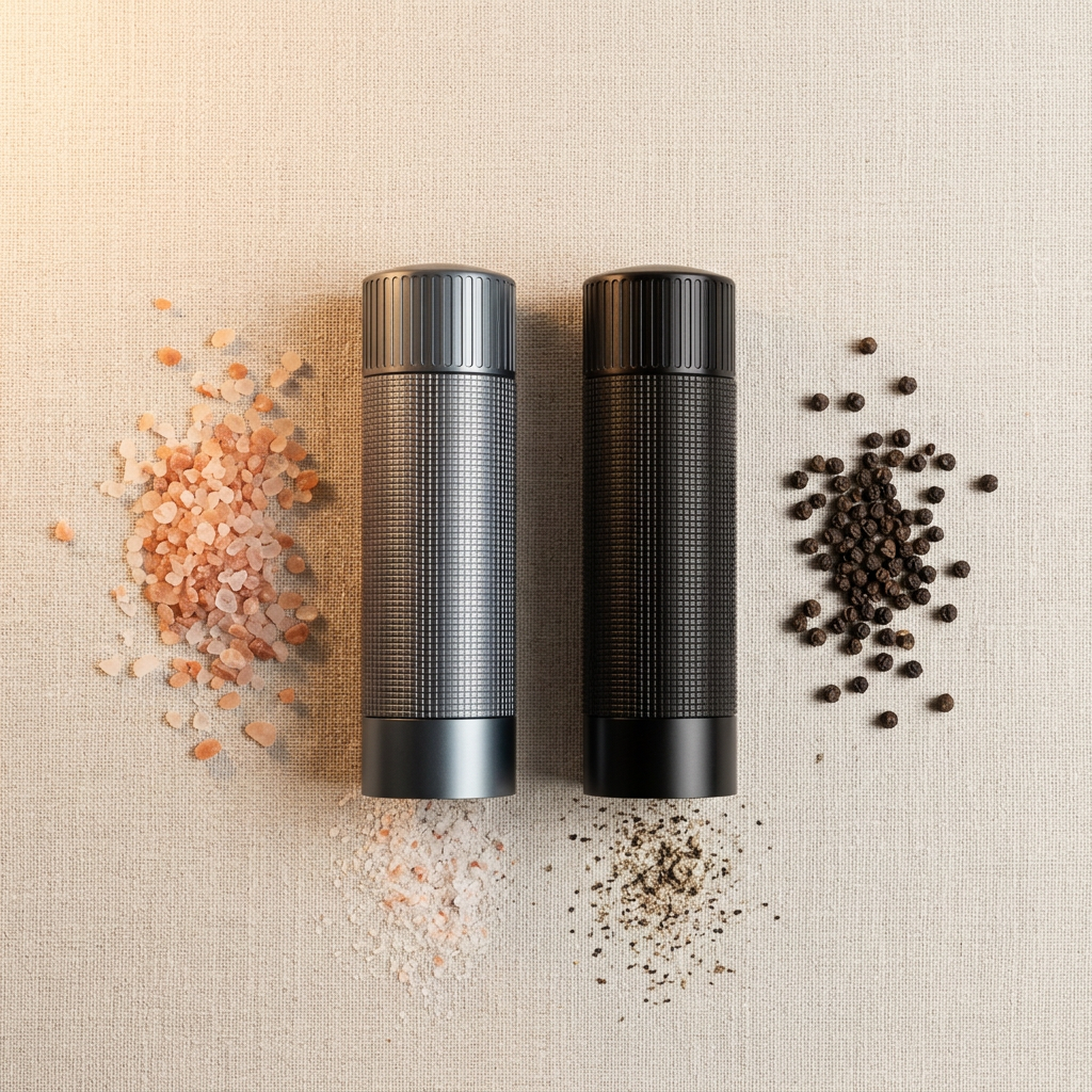 Salt and Pepper Mill Set - flat lay linen