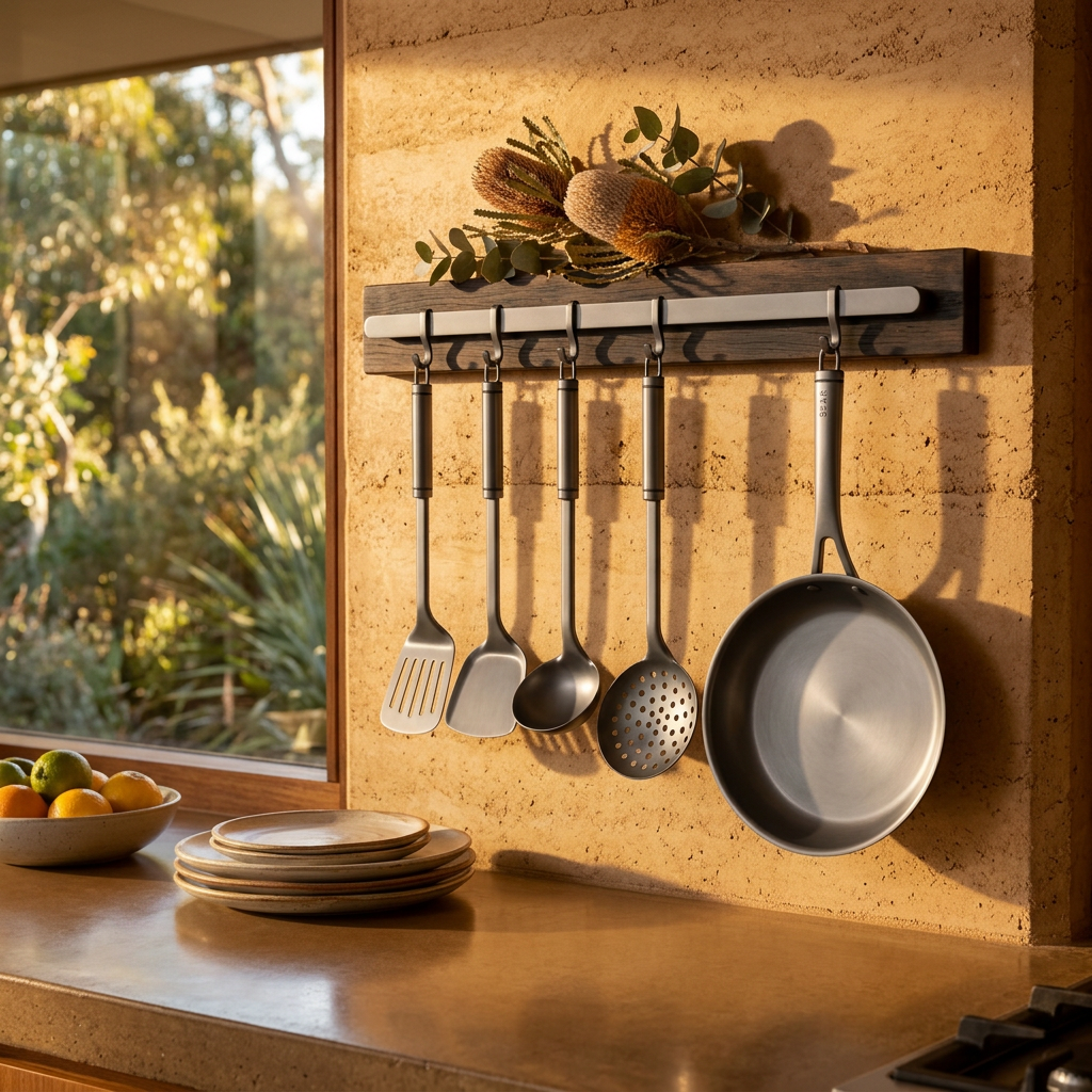 Titanium Utensil Set Bundle - hanging on wall rail
