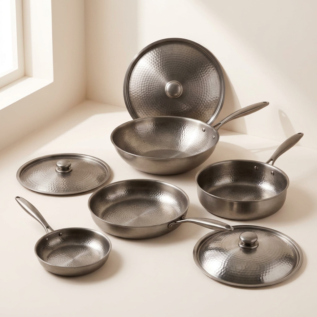 Titanium Hammered Pan Set 6-Pcs - hero complete set