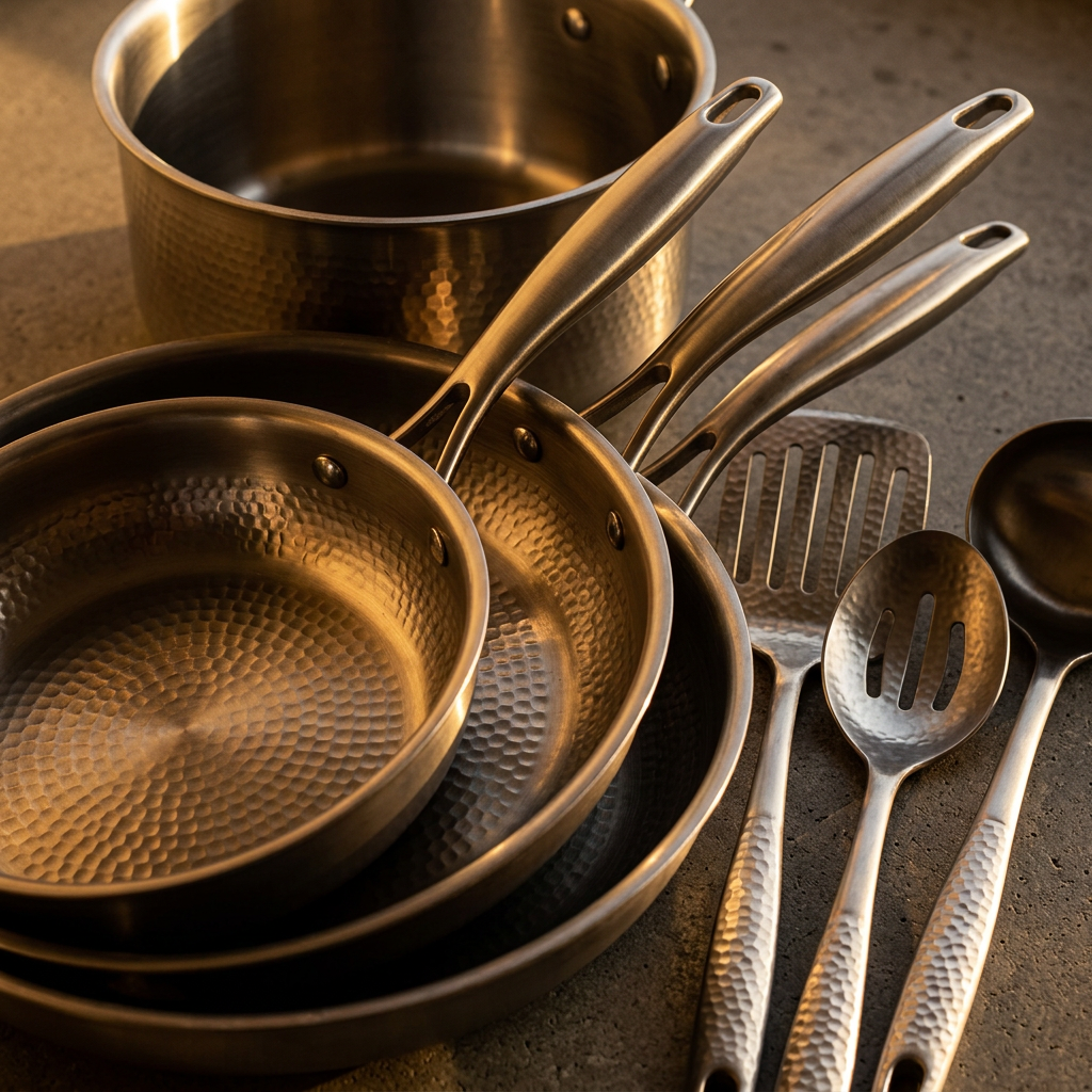 Titanium Hammered Cookware Set Pro - close up all pieces