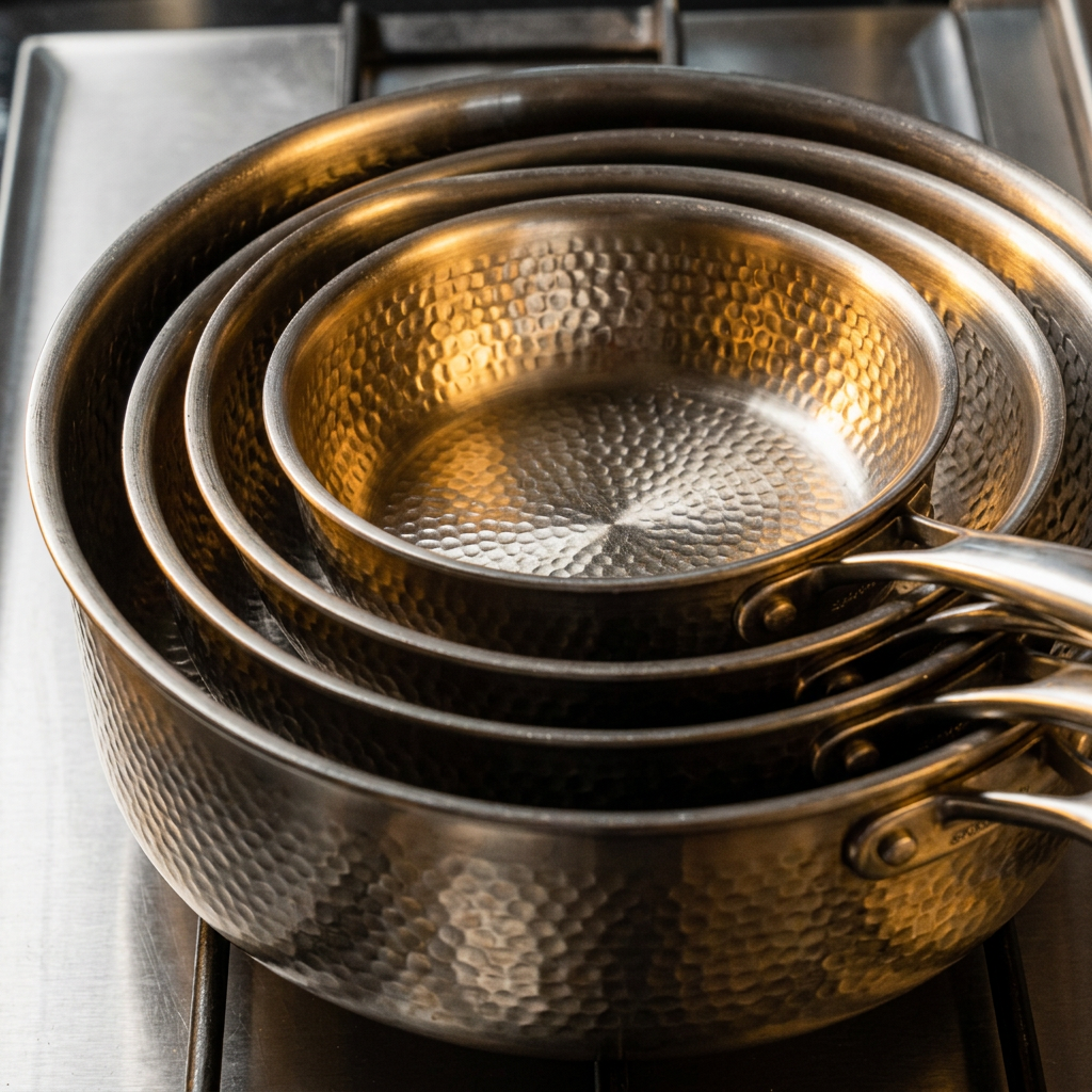 Titanium Hammered Complete Edition - four pans stacked detail