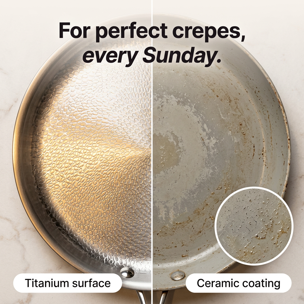 Titanium Hammered Crêpe Pan Pro - split comparison