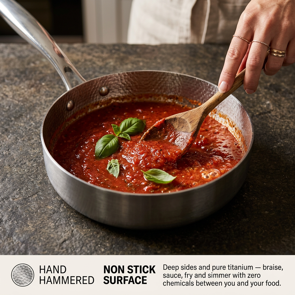 Titanium Hammered Deep Pan Pro - hand hammered non stick surface
