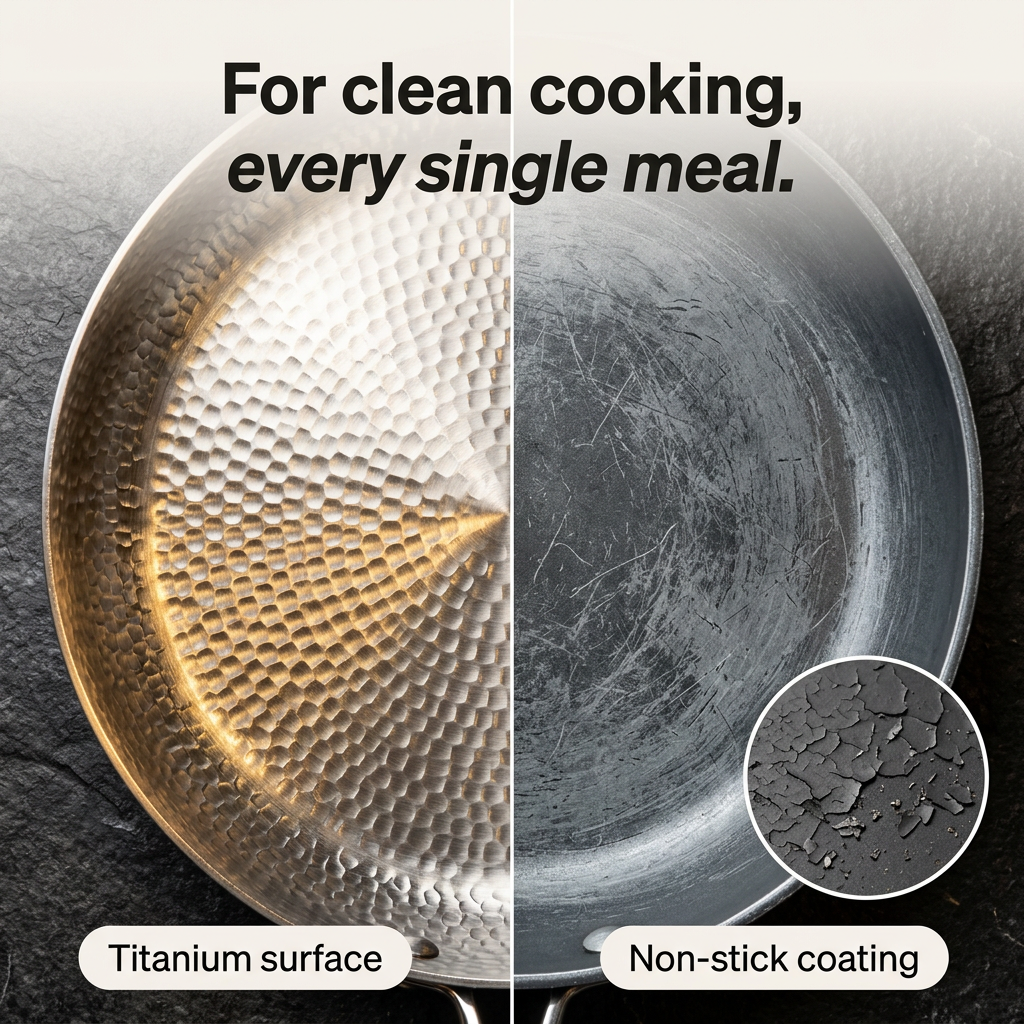Titanium Hammered Deep Pan Pro - split comparison