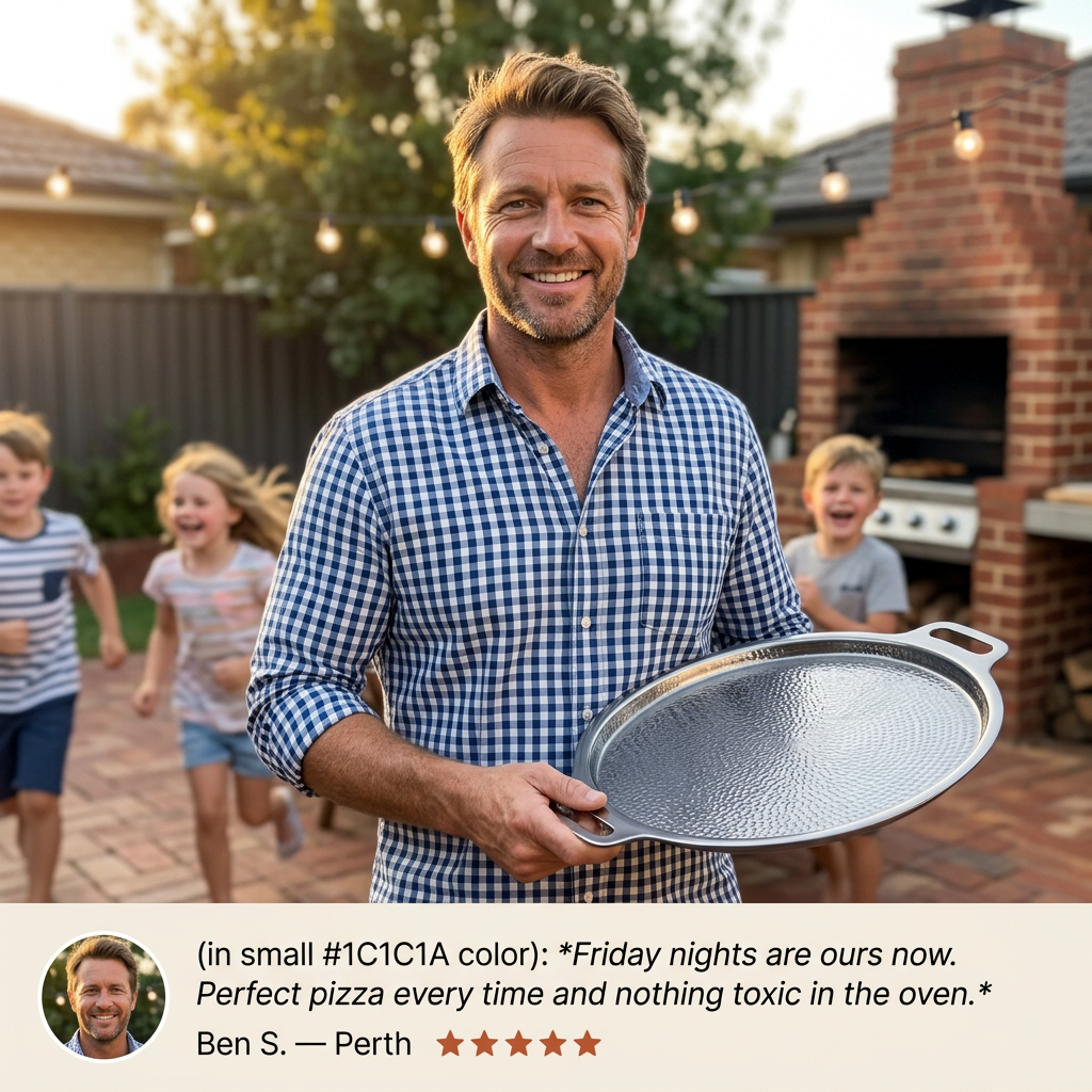 Titanium Hammered Pizza Steel - Ben family Friday testimonial