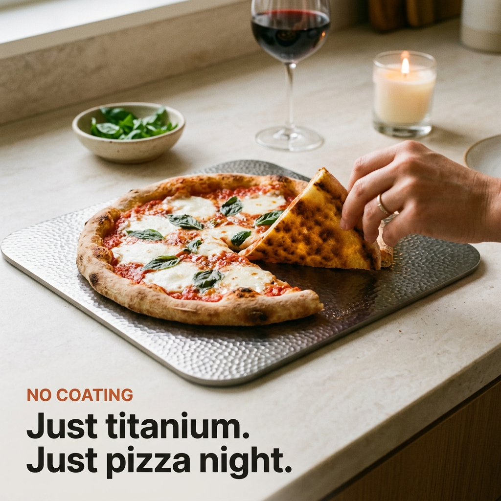 Titanium Hammered Pizza Steel - Just pizza night
