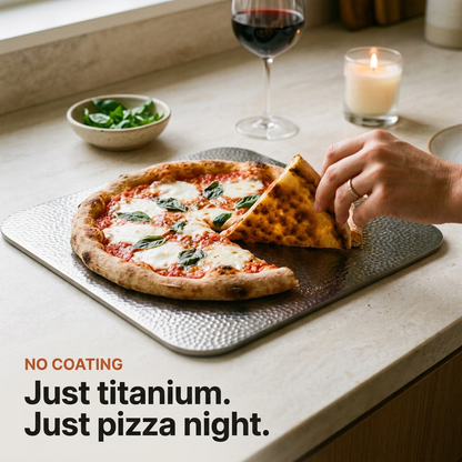 Titanium Hammered Pizza Steel - Just pizza night