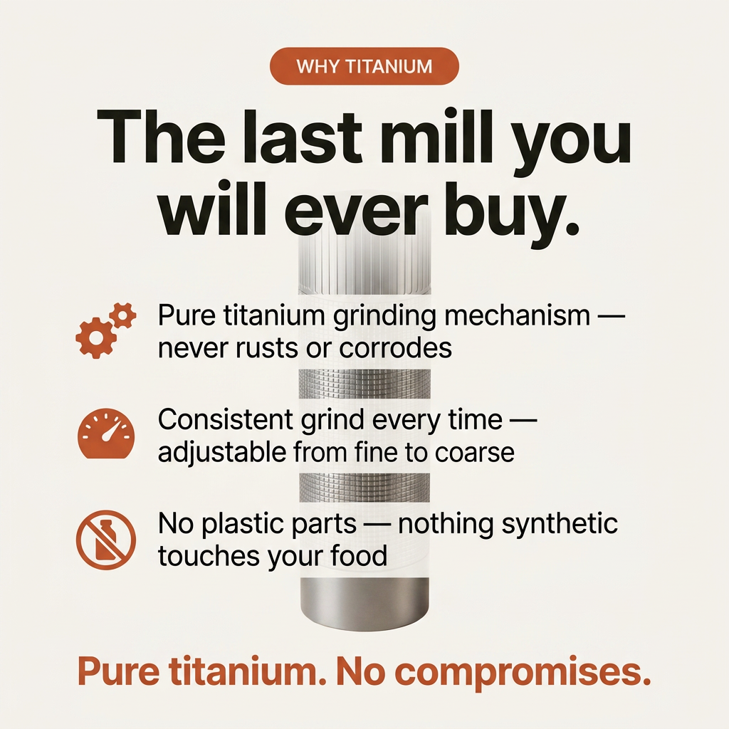 Salt Mill - why titanium feature card