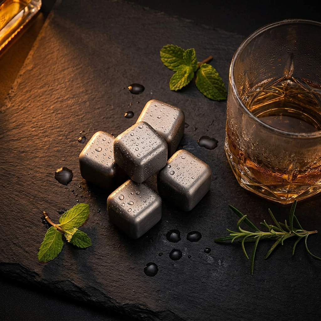Titanium Ice Cubes - dark slate flat lay