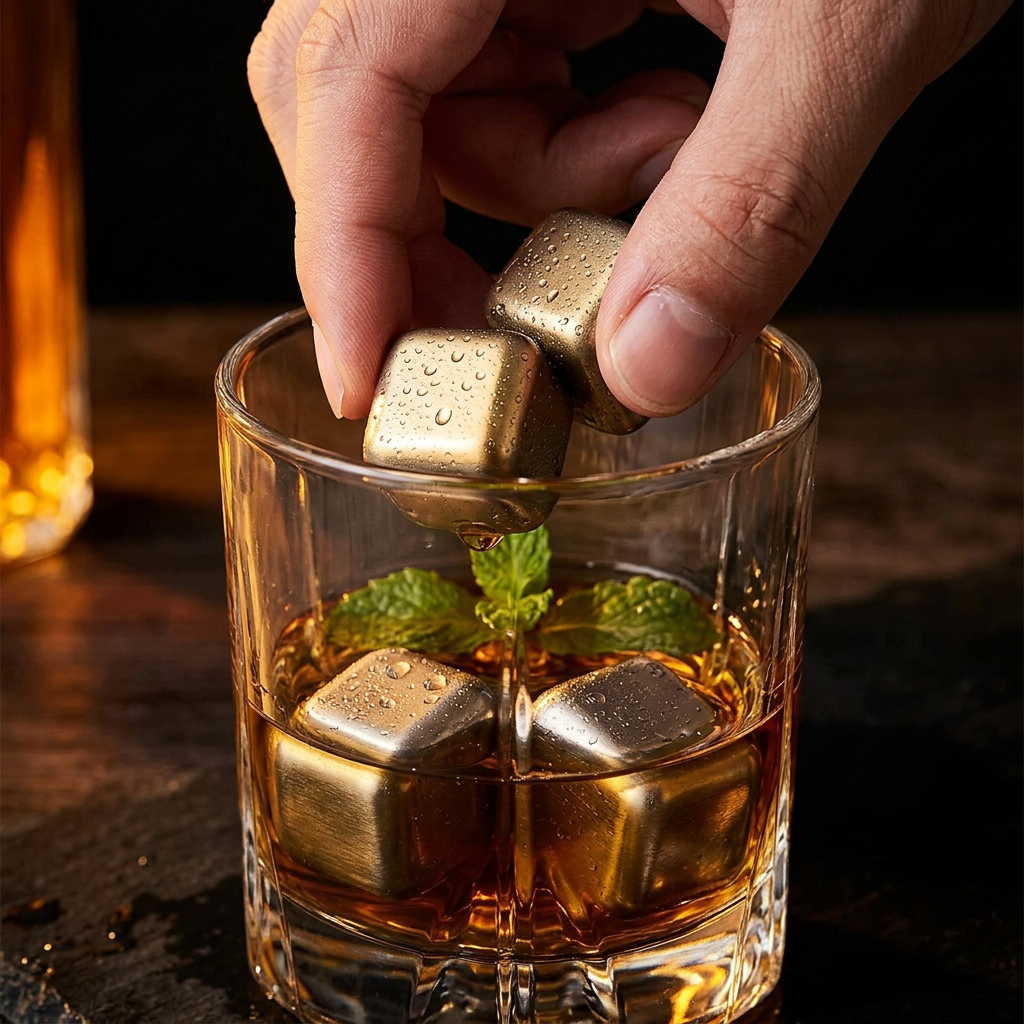 Titanium Ice Cubes - placing in glass detail