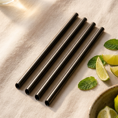 Titanium Straws - flat lay with mint