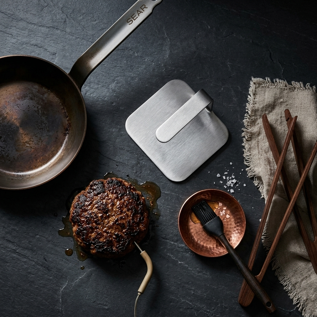 Grill Press - burger flat lay overhead