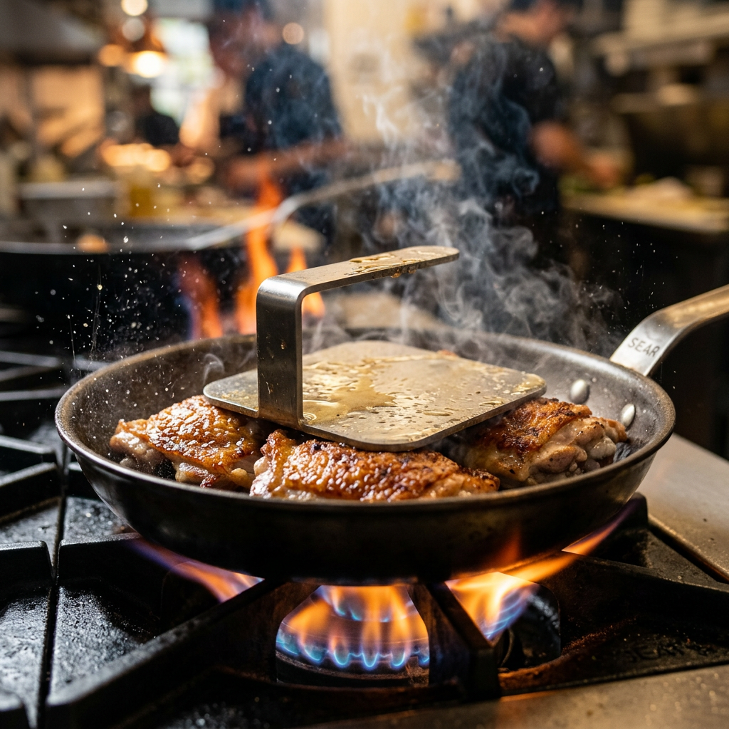 Grill Press - pressing chicken thighs