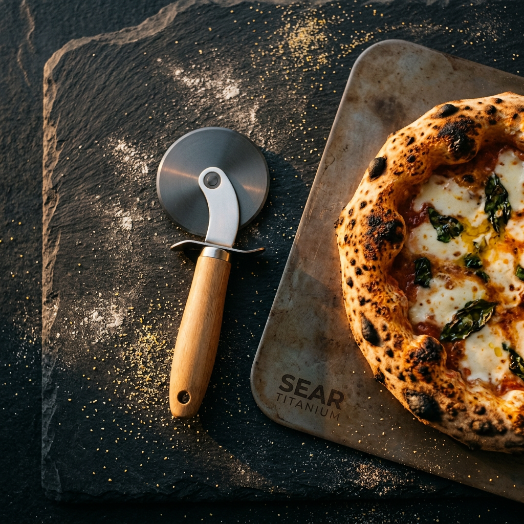 Pizza Wheel - overhead with pizza steel
