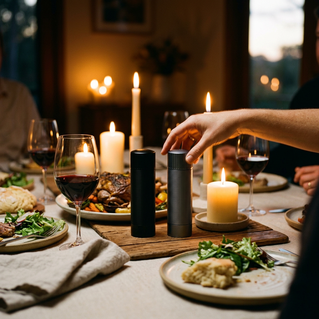 Salt and Pepper Mill Set - dinner table lifestyle