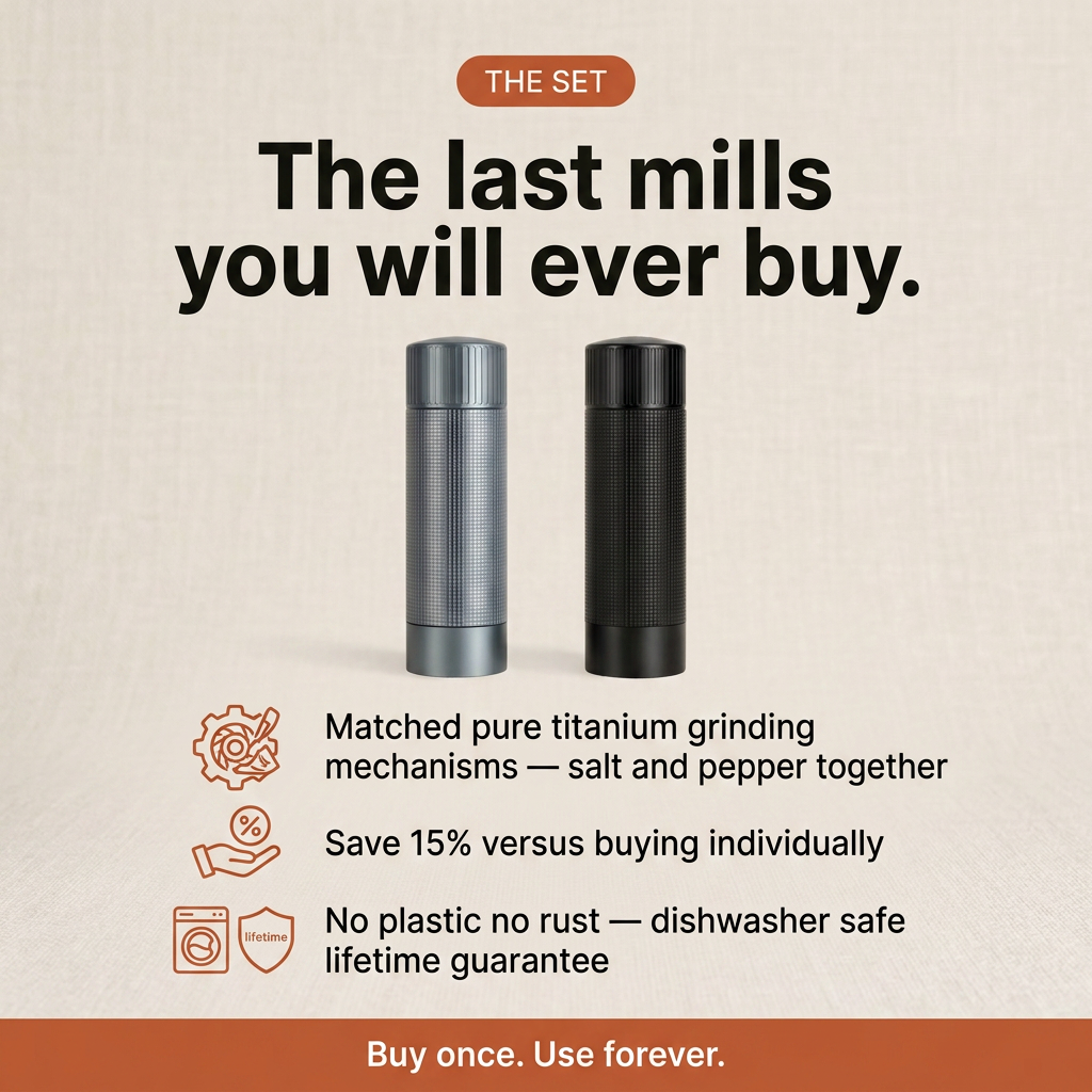 Salt and Pepper Mill Set - why titanium card