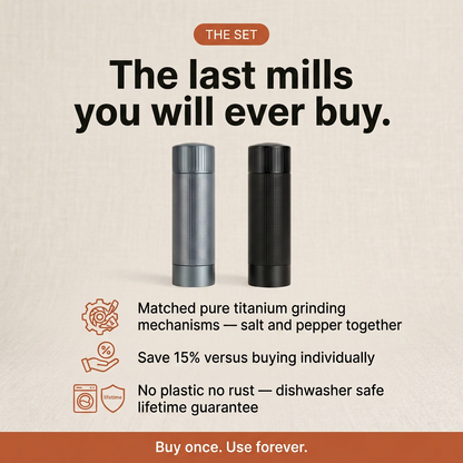 Salt and Pepper Mill Set - why titanium card