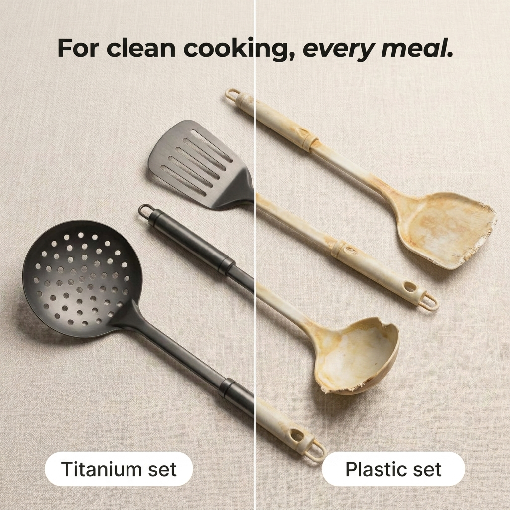 Titanium Utensil Set Bundle - split comparison vs plastic