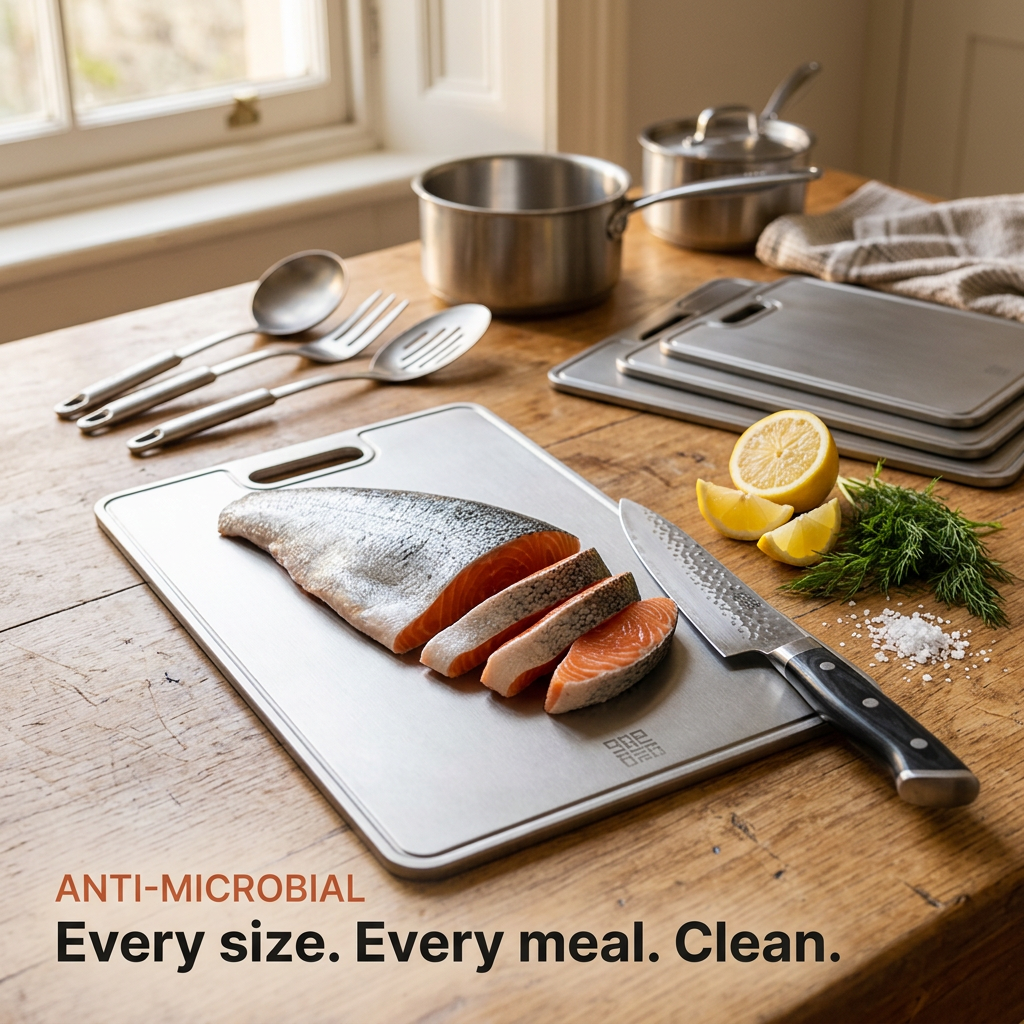 Titanium Cutting Board Bundle - salmon on large board