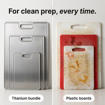 Titanium Cutting Board Bundle - split comparison vs plastic
