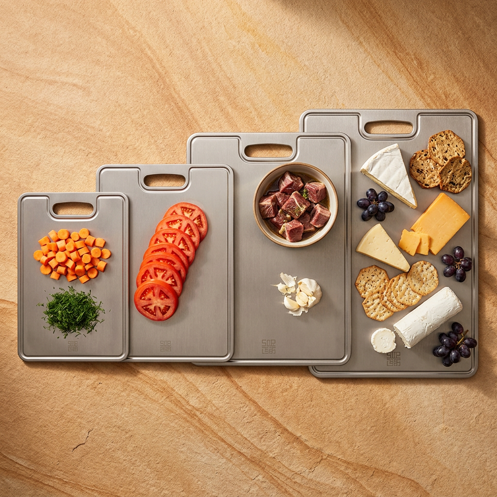 Titanium Cutting Board Bundle - overhead all four in use