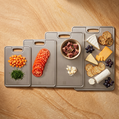 Titanium Cutting Board Bundle - overhead all four in use