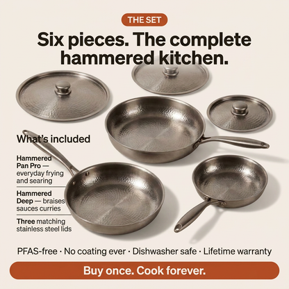 Titanium Hammered Pan Set 6-Pcs - what's included card