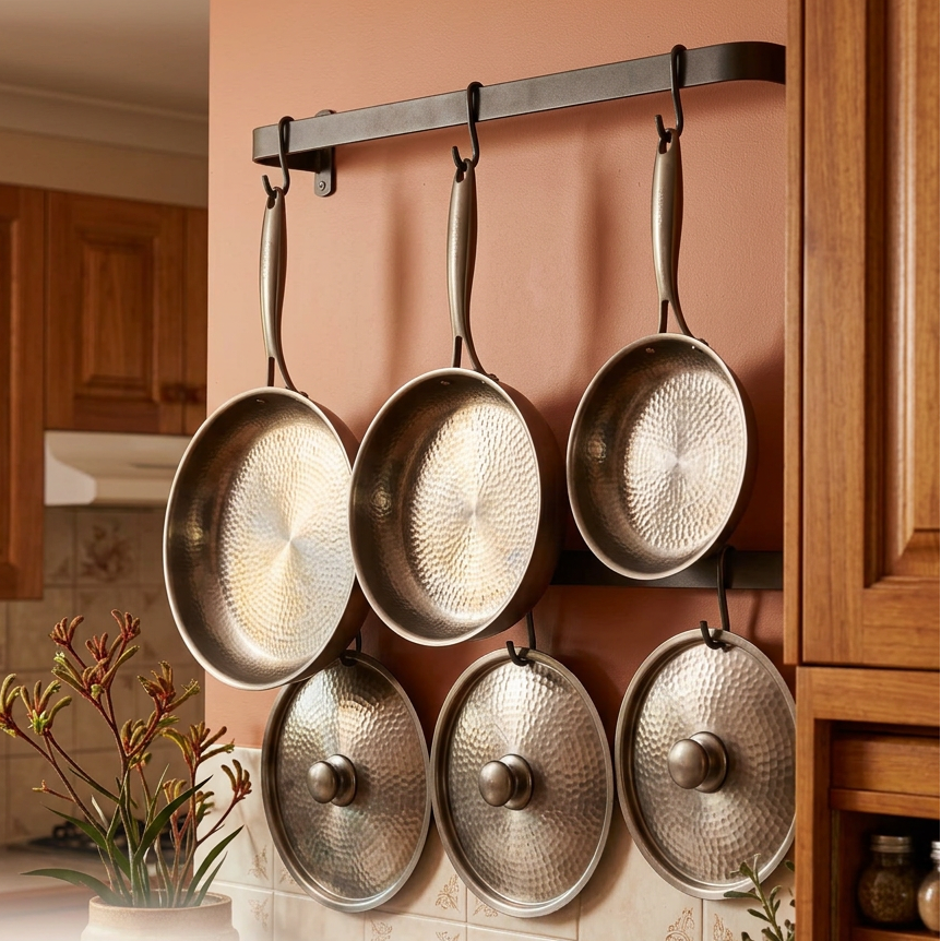 Titanium Hammered Pan Set 6-Pcs - wall rack just titanium