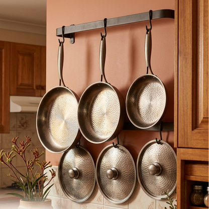 Titanium Hammered Pan Set 6-Pcs - wall rack just titanium