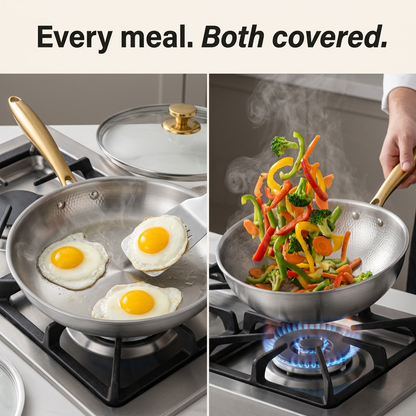 Titanium Pan Pro + Wok Pro Set - split eggs vs stir-fry