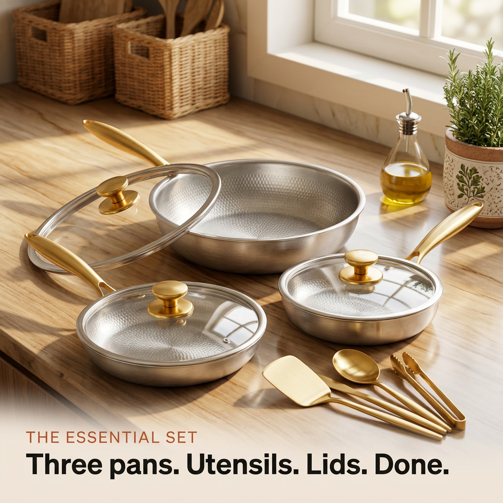 Essential Titanium Pan Set - kitchen bench lifestyle