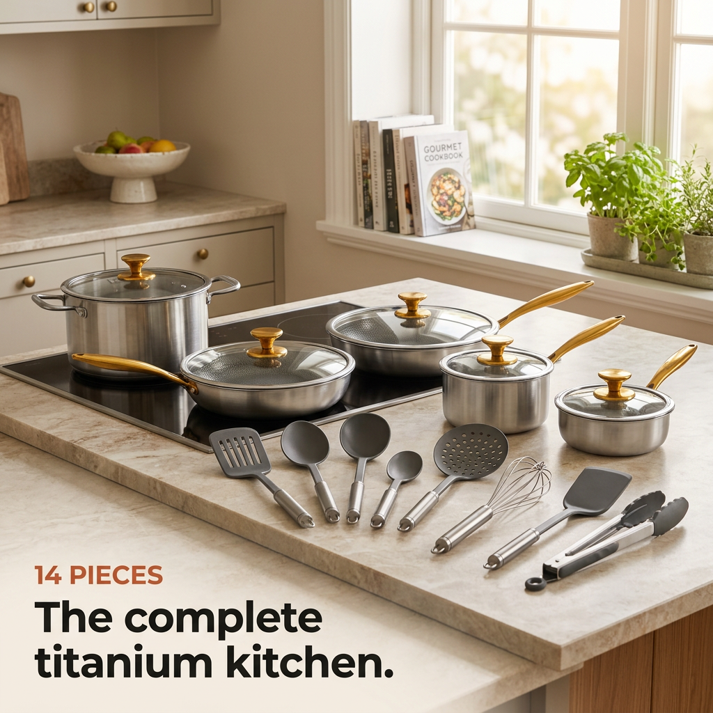 Complete Titanium Kitchen Set 14 Pieces - kitchen scale lifestyle