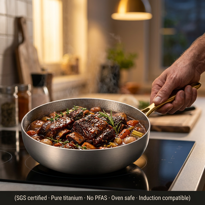 Titanium High-Sided Pan Pro - short rib braise on induction