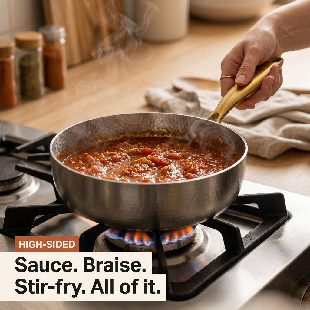 Titanium High-Sided Pan Pro - tomato sauce simmering