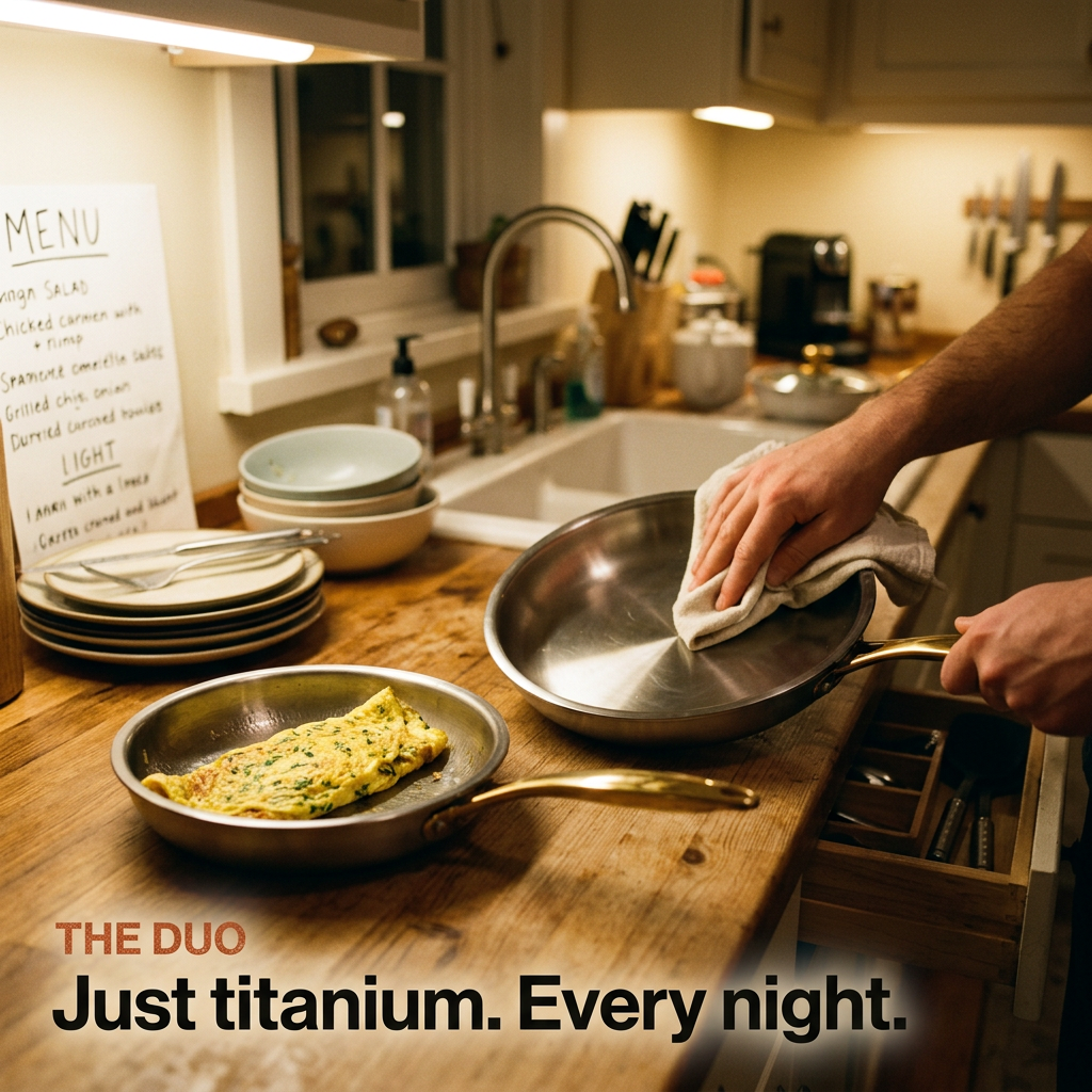 Everyday Titanium Pan Duo - after dinner bench scene