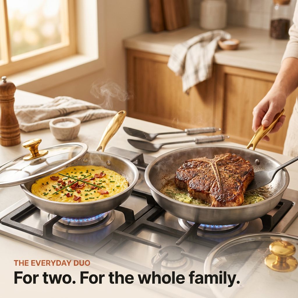 Everyday Titanium Pan Duo - both on cooktop